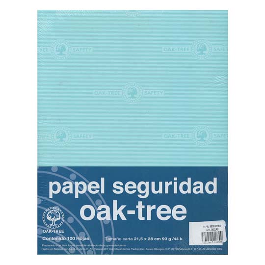 Paquete de papel seguridad Oak tree azul claro tamaño carta 90gr paquete con 100