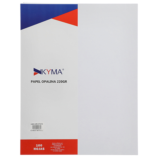 Paquete de cartulina opalina blanco 220gr Kyma, tamaño carta, paquete 100 hs