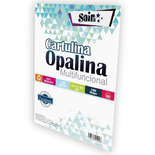 Paquete de cartulina opalina blancura 95%220gr.Saira tamaño carta paquete 100 hs