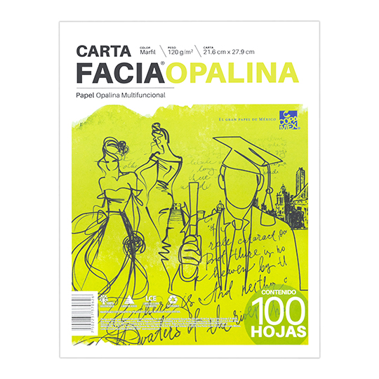 Paquete de papel opalina marfil 120gr. Facia tamaño carta paquete 100 hs
