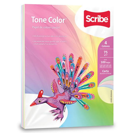 Paquete de hojas de color Tone Color Scribe mix pastel, tamaño carta 100 hojas.