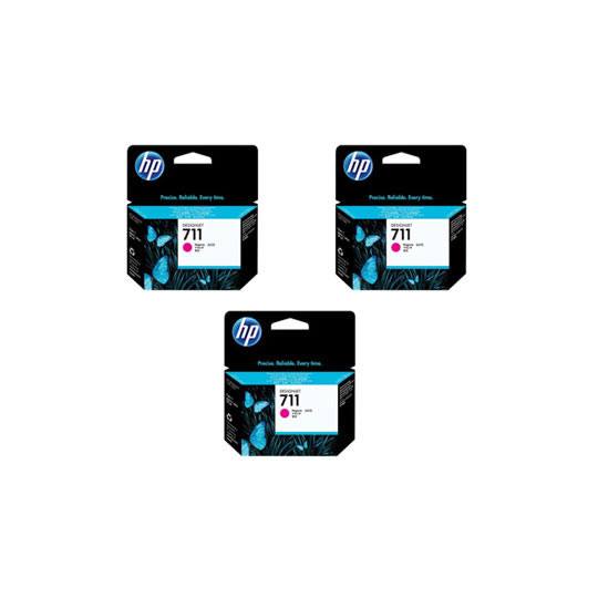 HP 711 Paquete de 3 Cartuchos de Tinta Magenta 29ML para HP Designjet T120 y HP