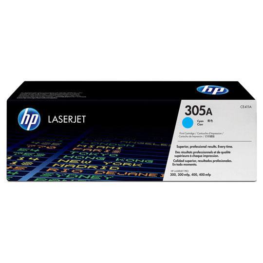 Cartucho de tóner cian HP 305a.