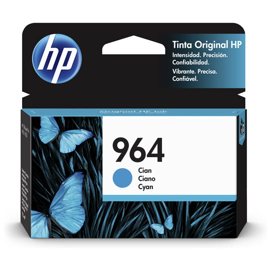 HP 964 cyan original ink cartridge.