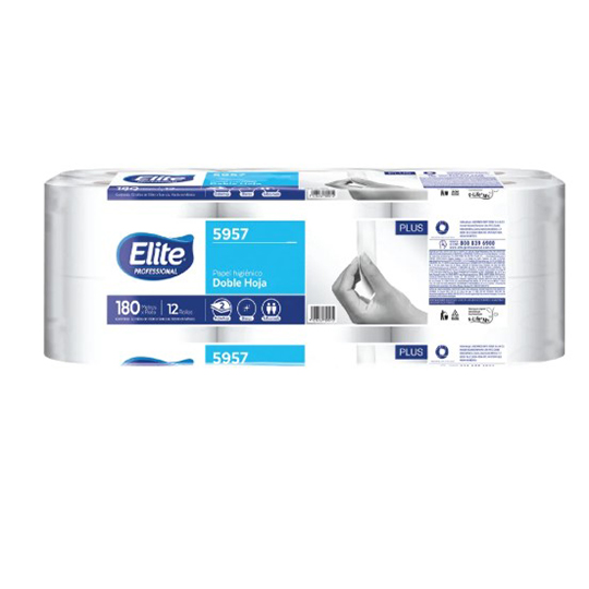 Papel Higiénico blanco Elite, caja c/12 rollos jr 180m hjs