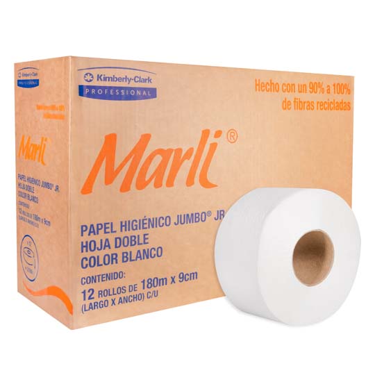 Papel Higiénico blanco Marli, caja c/12 bobinas 180m jr mod 90531