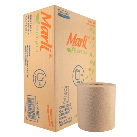 Toalla en rollo kraft Marli de 180 m, caja c/ 6 bobinas