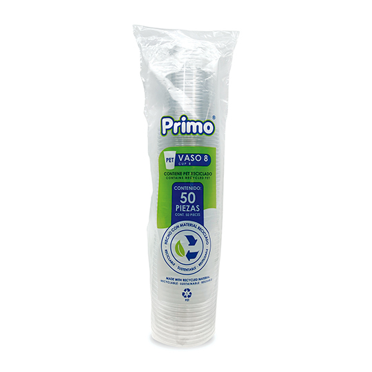Vaso de Primo pet No. 8 caja con 20 paquetes de 50 pzas