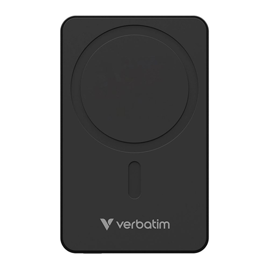 Power Bank Verbatim 10000 mAh negro con carga inalámbrica magnética y USB-C PD.