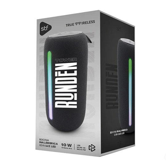 Bocina inalámbrica STF Runden tower 2.5" con luz LED color negro