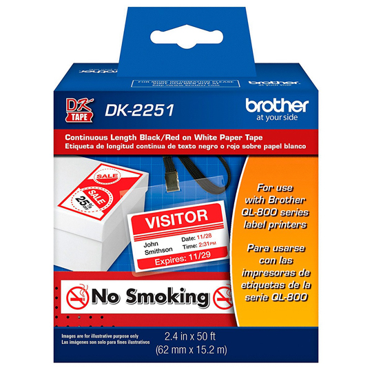 Etiquetas brother de papel blanco de longitud continua (negro / rojo) DK2251