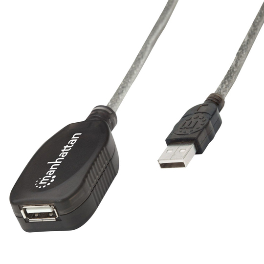 Cable extension activa USB a-b V2.0, 4.9 metros color plata, macho-hembra