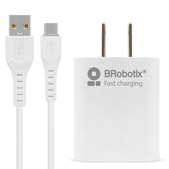 Combo Carga Rápida: Cargador USB V3.0 + Cable USB Tipo "C". Blanco BROBOTIX 