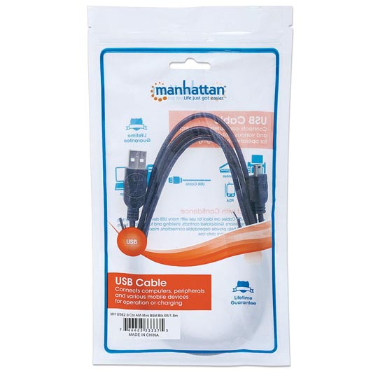 Cable Manhattan USB a-mini b v2.0 1.8m negro