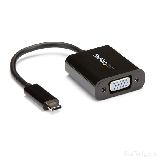 Adaptador Startech USB-c a VGA negro.