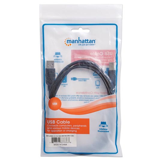 Cable Manhattan USB a-b v2.0 1.8m negro.