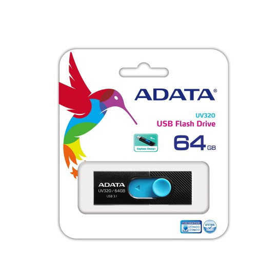 Memoria USB Adata Uv320, 64GB, USB 3.0, Negro/Azul