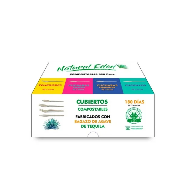 Cubiertos Compostables Natural Eden Vitabag Mix 320 pzas