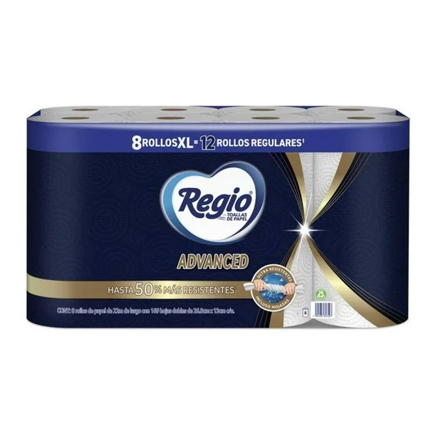 Toallas de Papel Regio ADVANCED 8 Rollos de Papel con 169 Hojas Dobles