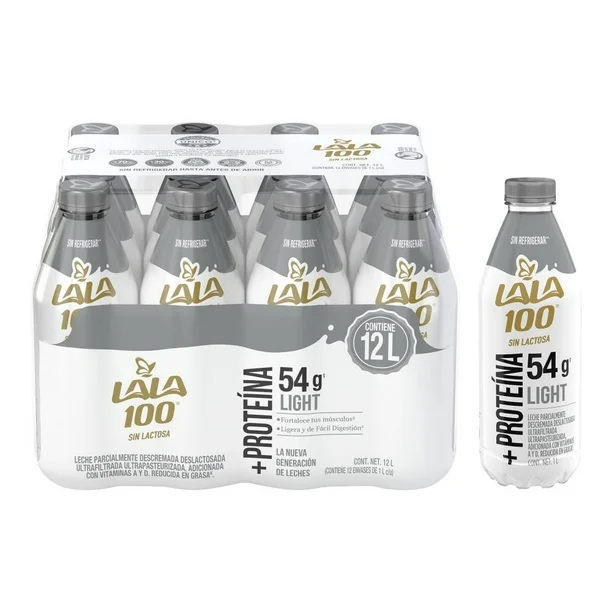 Leche Parcialmente Deslactosada Lala 100 Prot+Low Carb 12 pzas de 1 l c/u