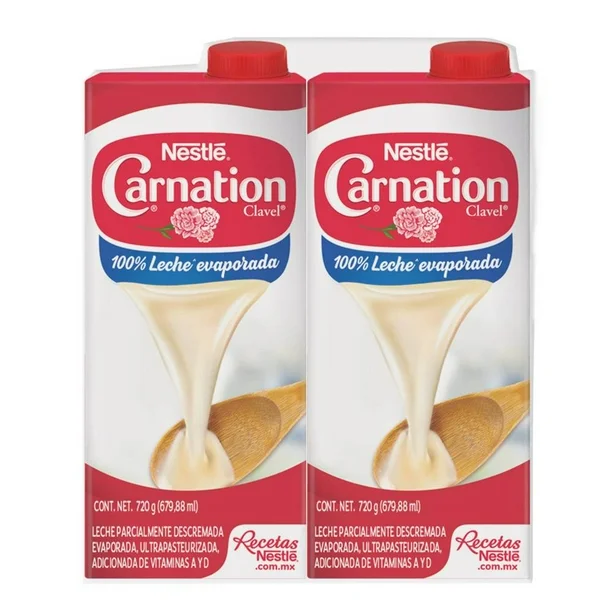 Leche Evaporada Carnation Clavel Nestlé 2 pzas de 679.88 ml c/u