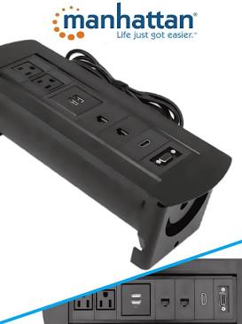 Caja de Conexión Manhattan para Mesa C/Enchufe USB/HDMI/VGA Color Negro