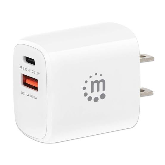 Cargador de Pared Manhattan 20W  USB-C PD (20W) y USB-A QC (18W)