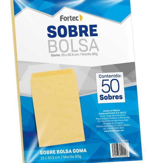 Sobre manila engomado Fortec carta caja con 50 sobres