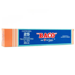 Regla de plástico BACO de 30 cm caja 25