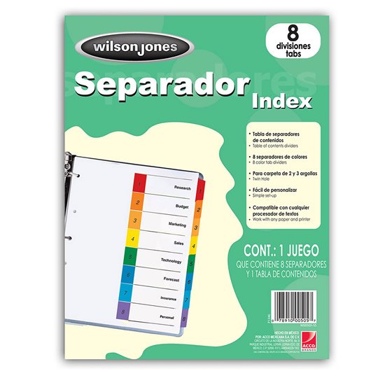 Separador c/numeración 8 divisiones ACCOtamaño carta