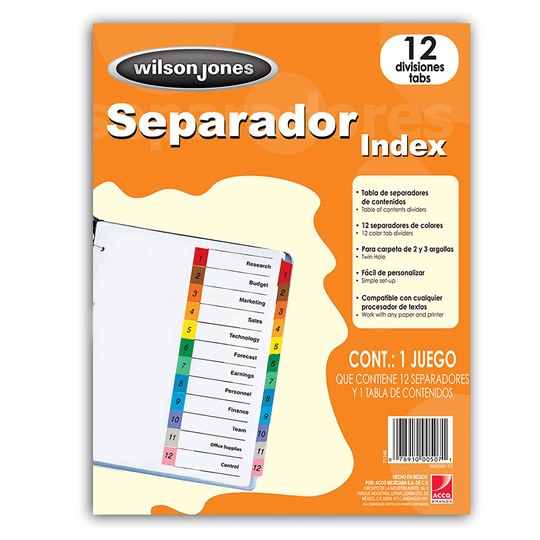 Separador c/numeración 12 divisiones ACCO tamaño carta