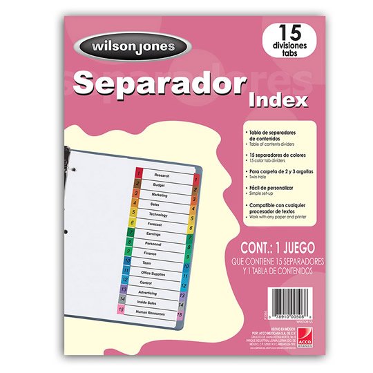 Separador c/numeración 15 divisiones ACCO tamaño carta