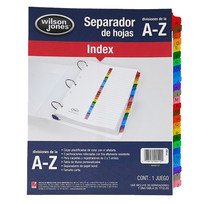 Wilson Jones Separador De Hojas Alfabético A-Z Tamaño Carta [P1367]