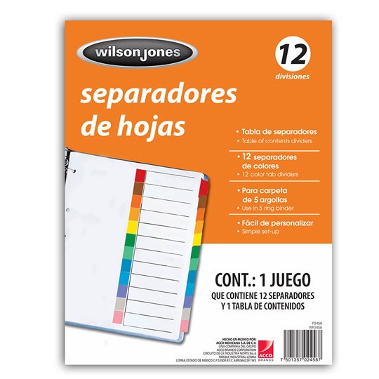 Separador sin numeración 12 divisiones ACCO tamaño carta