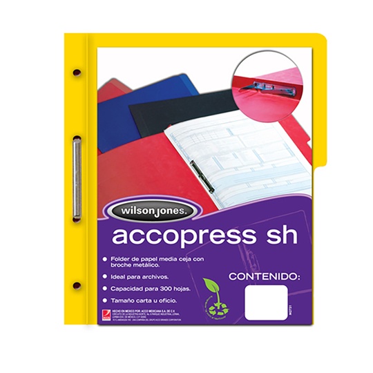 Folder accopress carta sh ACCO color amarillo con broche de 8 cm