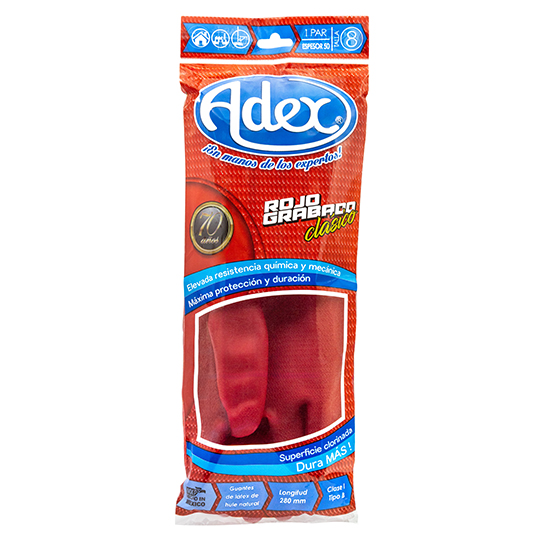 Guantes de Hule Adex Color Rojo N. 8.