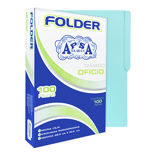 Folder azul APSA tamaño oficio , paquete con 100 piezas
