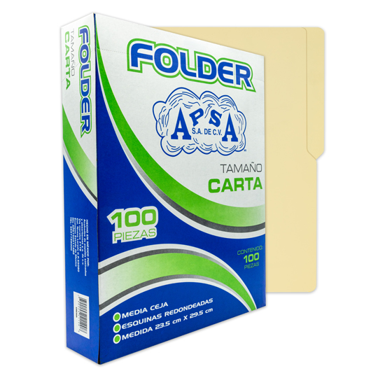 Folder crema APSA tamaño carta , paquete con 100 piezas
