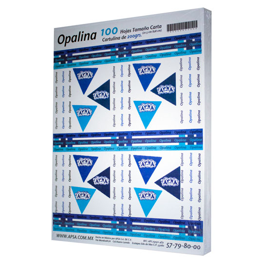 Papel opalina blanca 90% blancura APSA tamaño carta 200 gramos paquete con 100 p