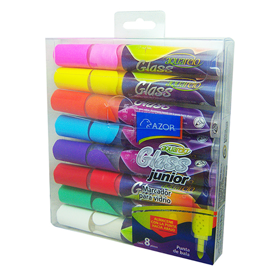 Marcador para vidrio Aquarelosurtidos empaque con 8 pzas
