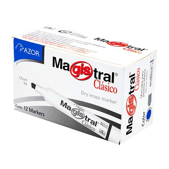 Marcador Magistral Clásico punta cincel 6 mm color azul caja con 12 pzas