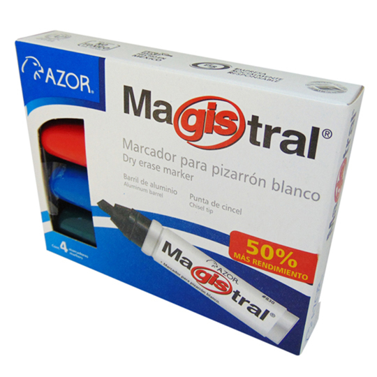 Marcador de aluminio Magistral punta cincel 6 mm colores surtidos caja 4 pzas