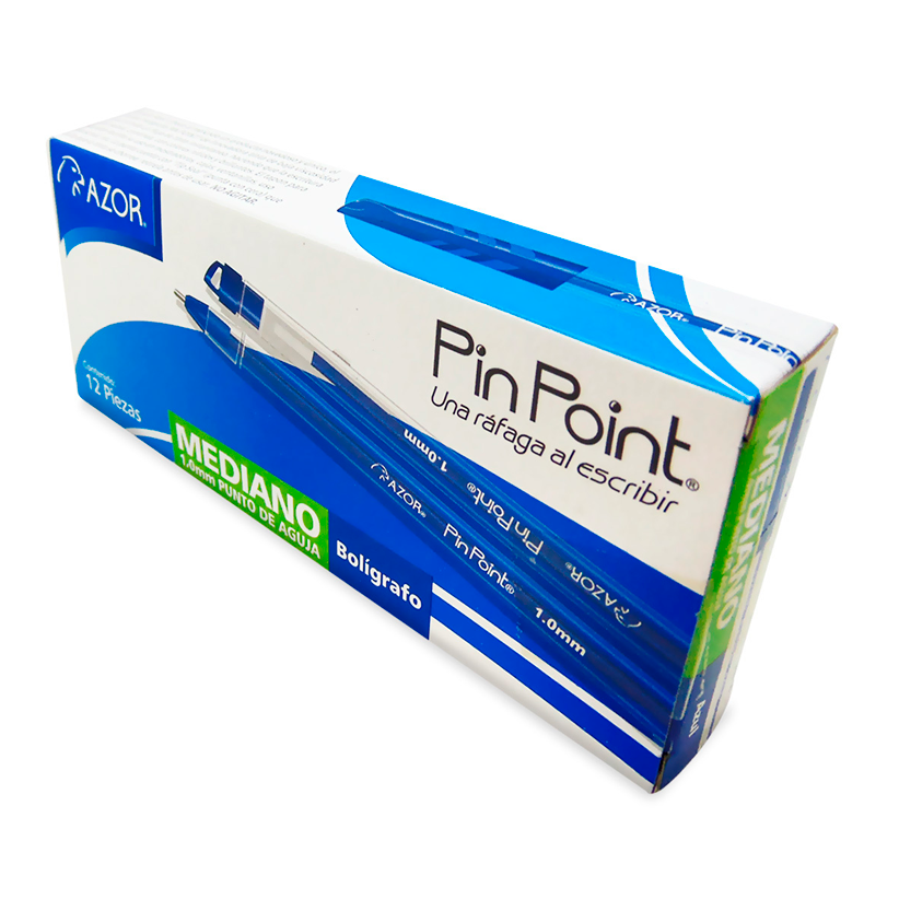 Azor PinPoint 1.0mm Tinta Azul  Bolígrafo Mediano Flujo Suave Caja Con 12Pzs [AZO-BOL-6110AZ]