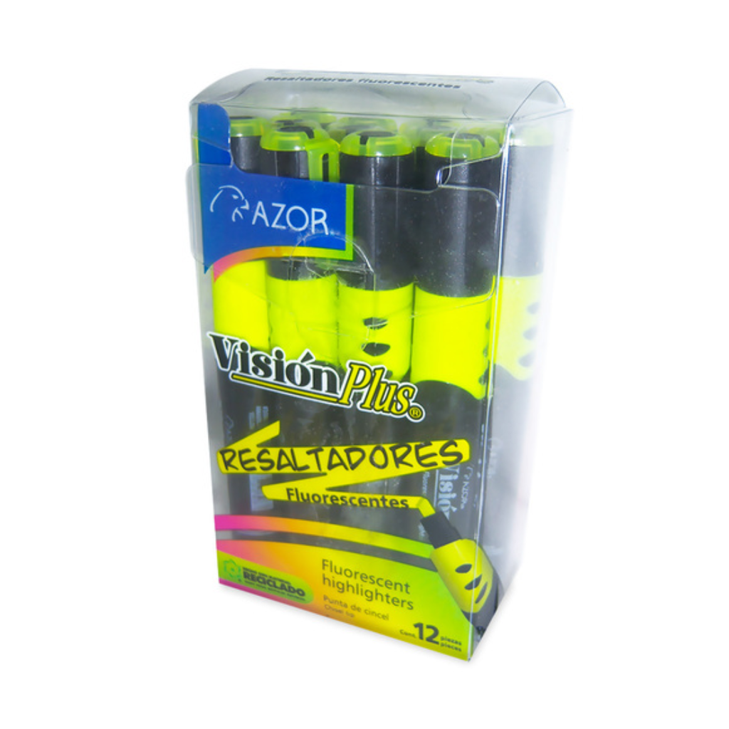 Marcatextos Azor Vision Plus 6mm Color Amarillo Neón Caja De 12 pzs [7501428701645]