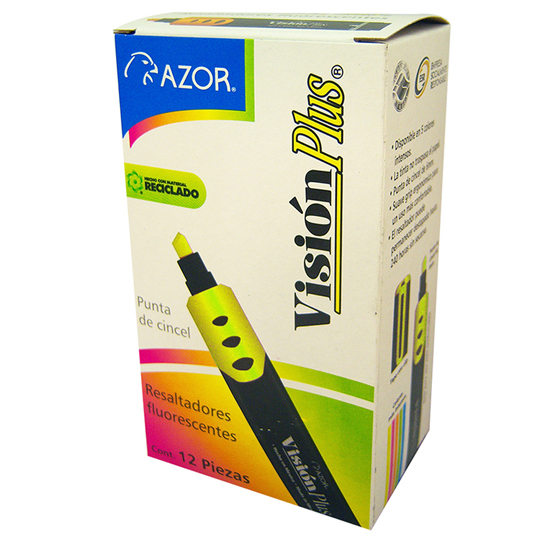 Resaltador de texto Vision Plus punta cincel 6 mm amarillo Caja con 12 Piezas 