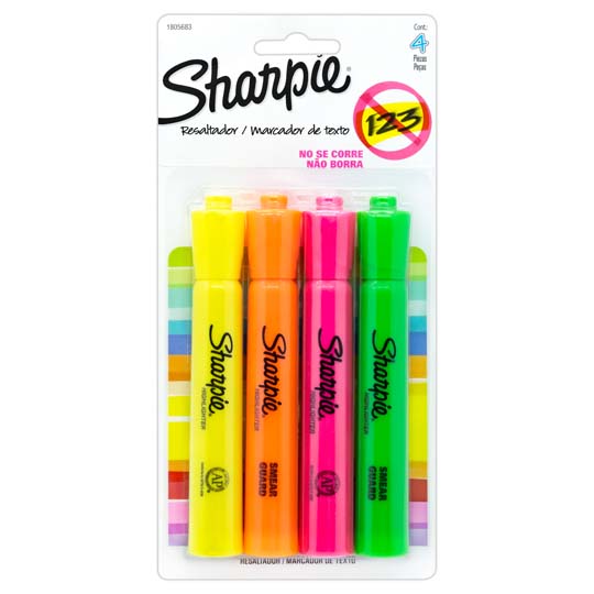 Resaltador Sharpie tank punta cincel 4 colores fluorecentes