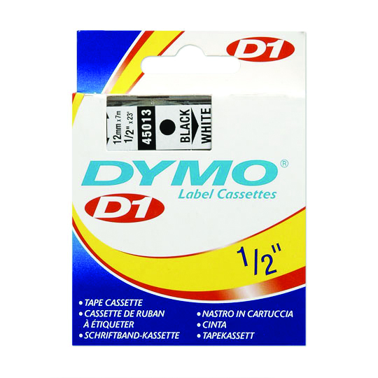 Cinta de plastico DYMO Labelmanager negro sobre blanco de 12mm x 2mmts pieza