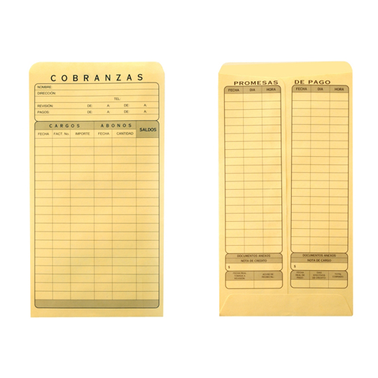 Sobre cobranza No. 7 manila engomado Fortec caja con 50 piezas