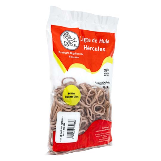 Ligas Hercules de Hule Natural No. 10. Bolsa con 80 Gramos