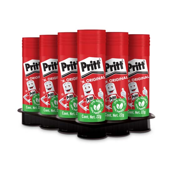 Lápiz Adhesivo Pritt en Barra de 22 grs Charola Con 12 Piezas